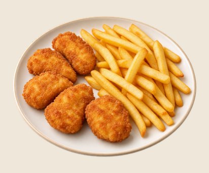 Nuggets con Papas Fritas